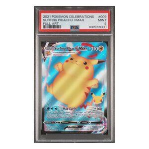 2021 POKEMON CELEBRATIONS SURFING PIKACHU VMAX FULL ART ULTRA RARE CARD NEAR MIN
